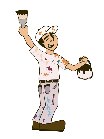 Illustration d'un artisan peintre avec pinceau et pot de peinture